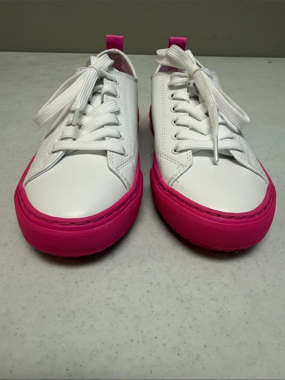 Marc Fisher White and Pink Women's Leather Lace-Up Sneakers